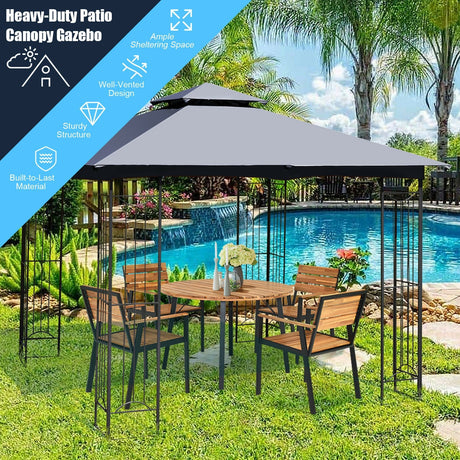 Carpa de acero de 2 niveles para patio exterior con cenador en L de 3 x 3 metros
