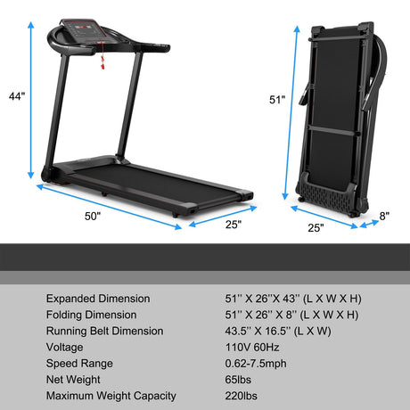 Cinta de Correr Eléctrica Plegable de 2.25HP con Pantalla LED HD y Altavoz con Control por APP