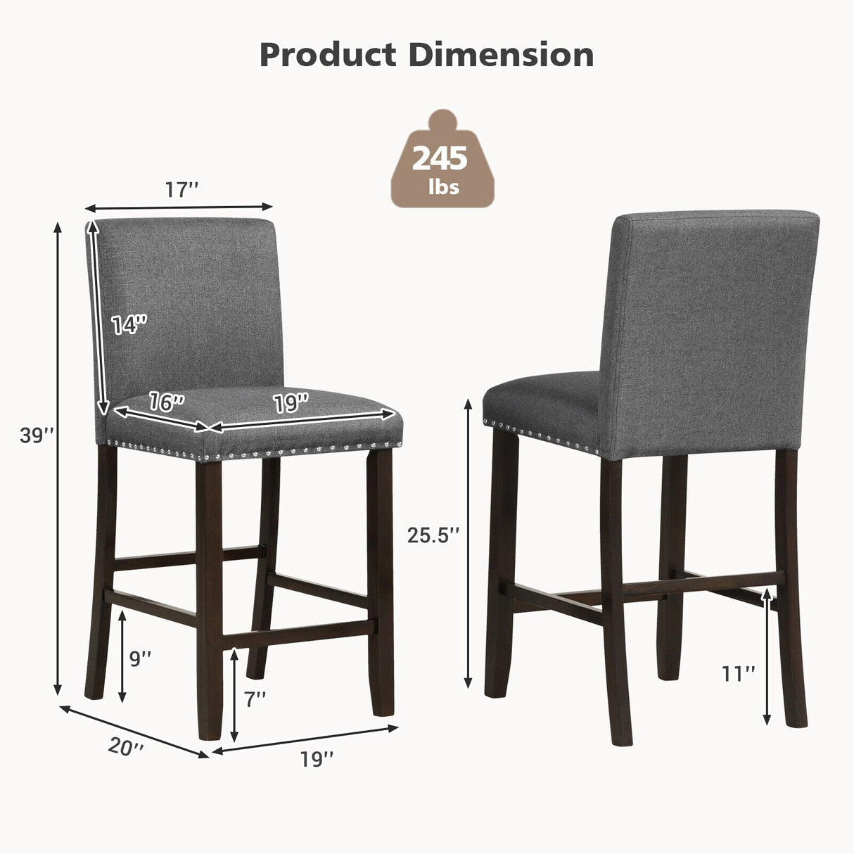 Juego de 2 taburetes de bar de lino con respaldo para isla de cocina
