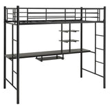 Litera alta individual con escritorio, estante de almacenamiento y escaleras de cuerpo entero-Negro