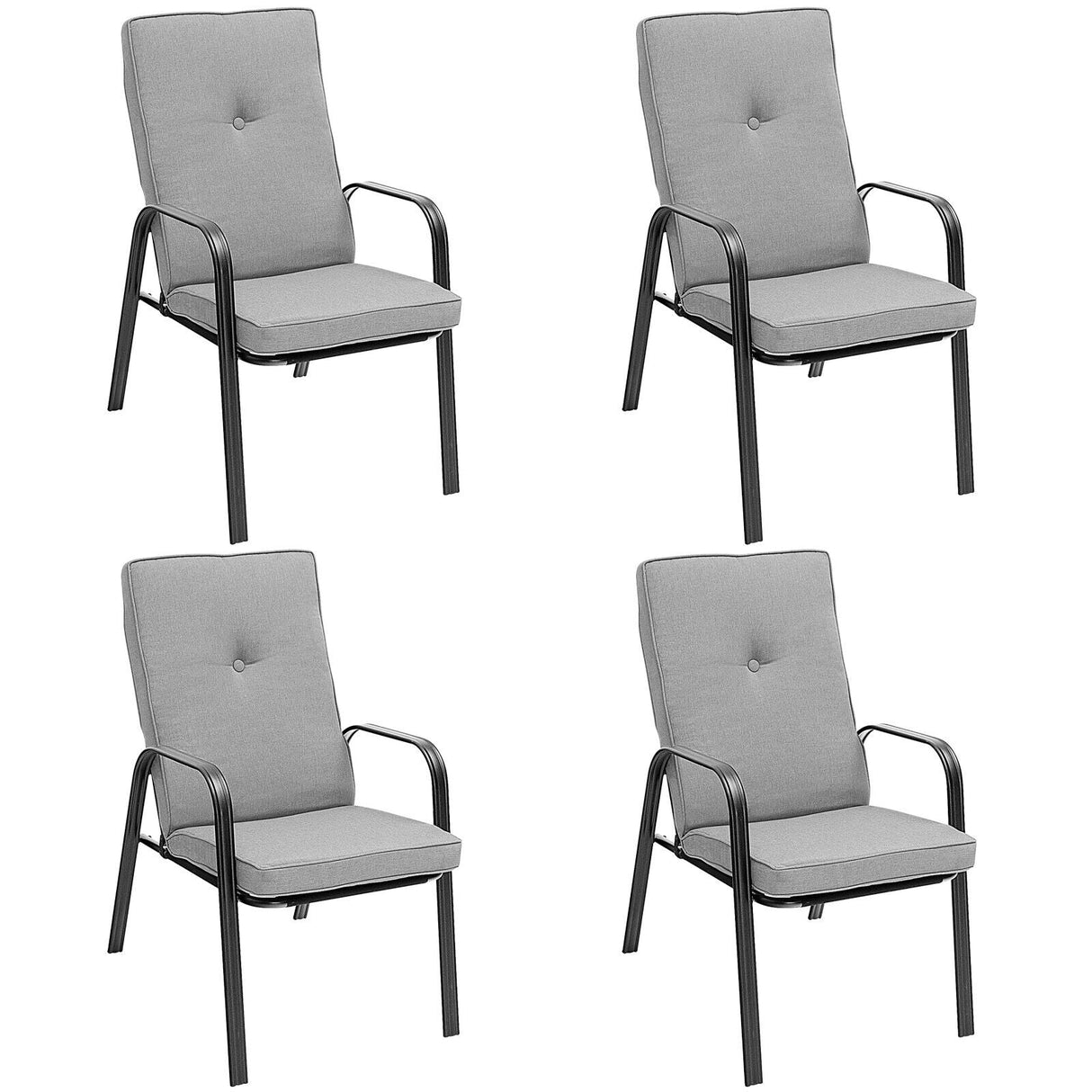 Juego de 4 sillas apilables para patio con cojines de respaldo alto