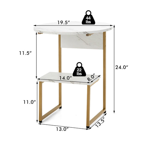 Mesa auxiliar redonda de 2 niveles con estructura de metal - Blanca