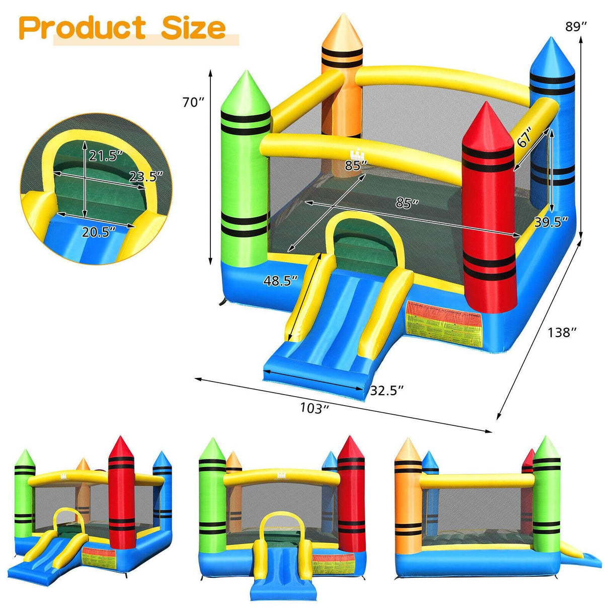 Casa Inflable para Niños con Tobogán y Pelotas Oceánicas (No Incluye Soplador)