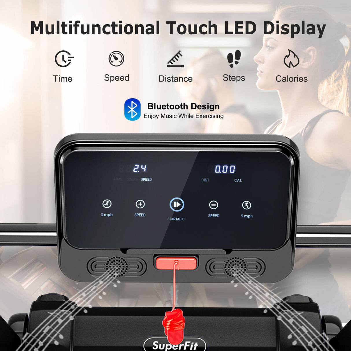 Máquina de correr eléctrica plegable de 2.25 HP con motor y pantalla LED
