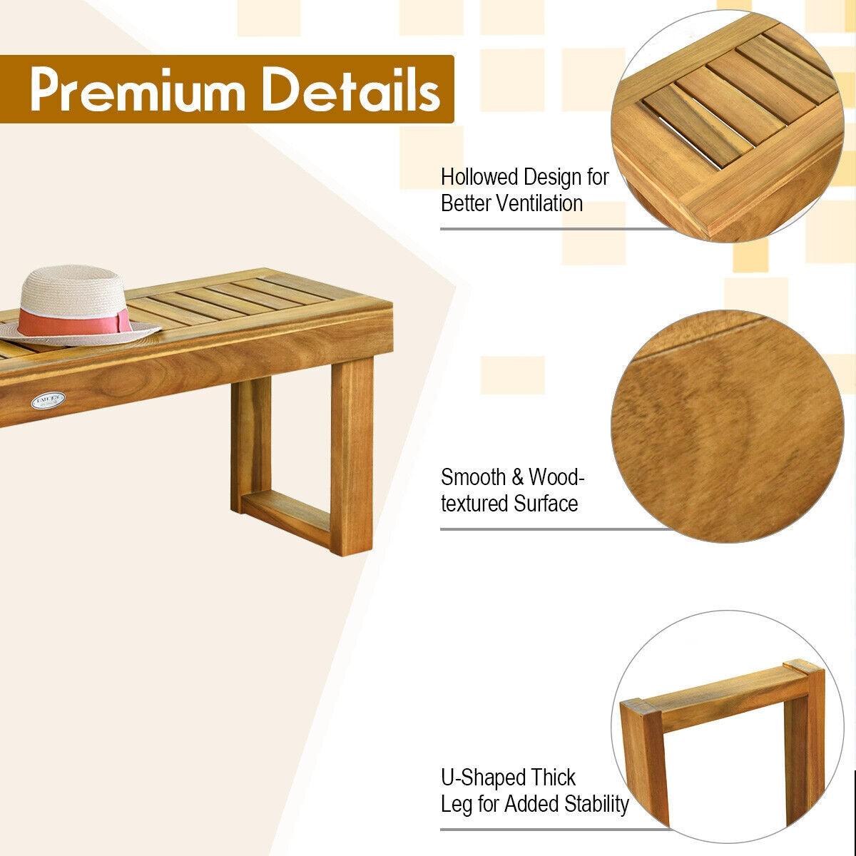 Banco de comedor de madera de acacia de 52 pulgadas con asiento de listones