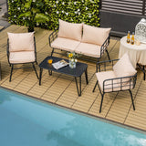 Juego de muebles de patio de 4 piezas con cojines de respaldo para jardín-Beige