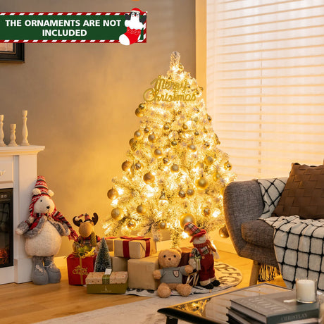 Árbol de Navidad Preiluminado de 4.5 Pies Premium con Nieve Flocada y 150 Luces
