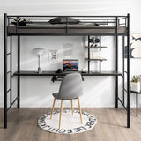 Litera alta individual con escritorio, estante de almacenamiento y escaleras de cuerpo entero-Negro