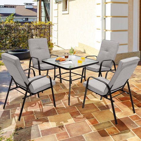 Mesa de comedor cuadrada de patio de vidrio templado de 35 pulgadas con orificio para sombrilla