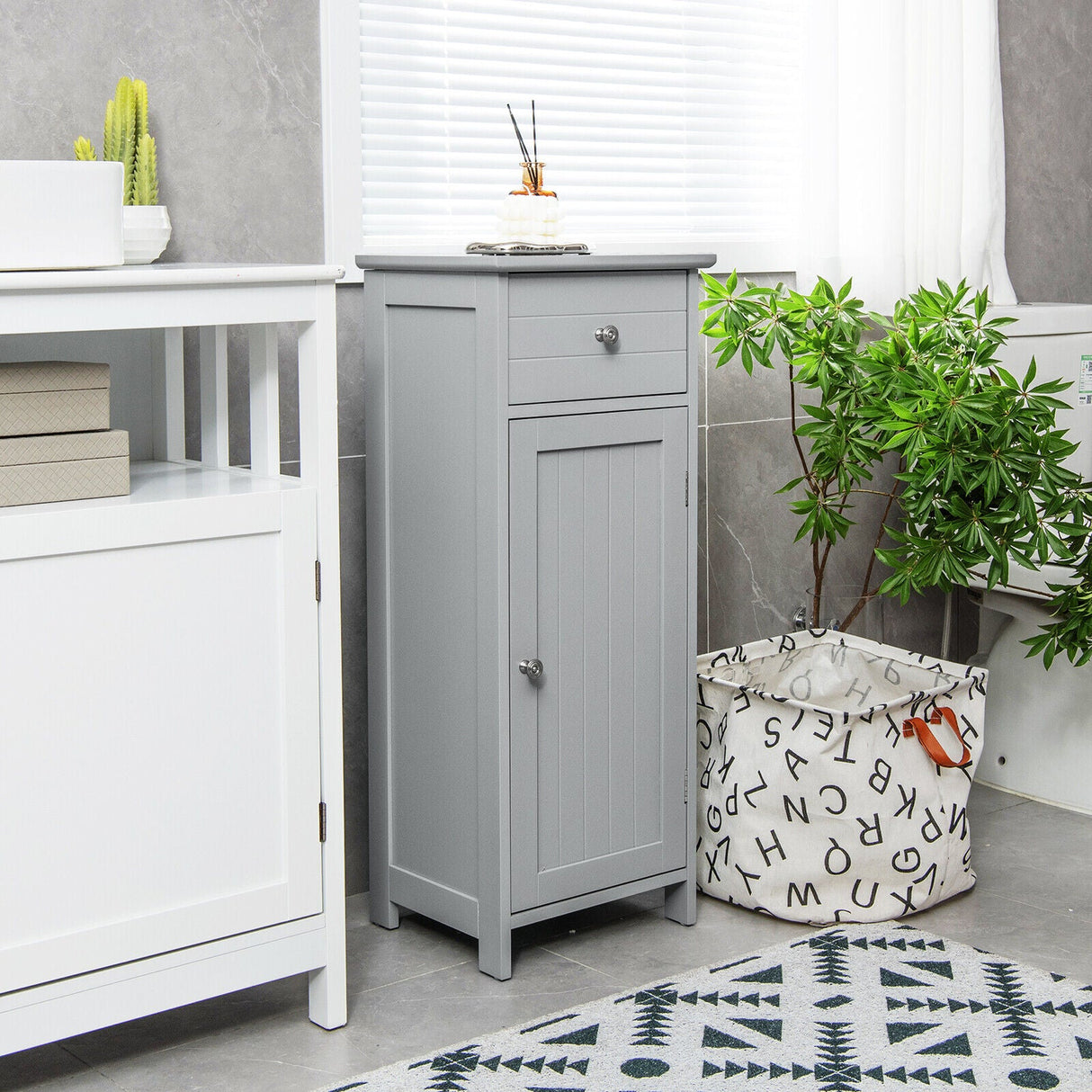 Mueble de almacenamiento de madera para baño con cajón y estante