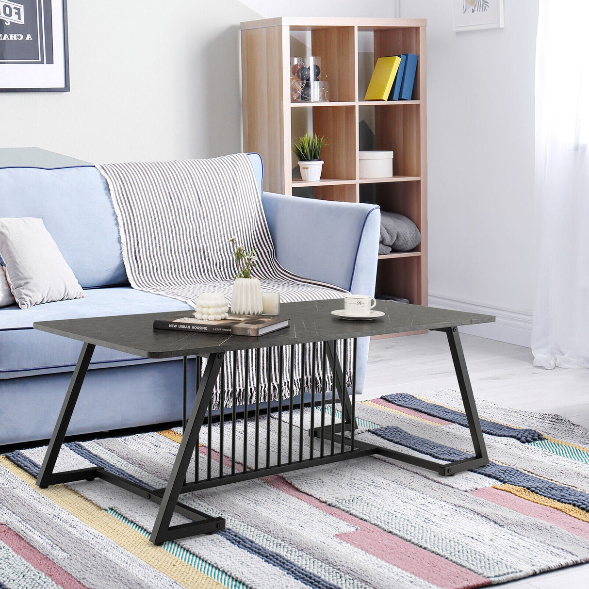 Mesa de Centro de Estilo Moderno de 48 Pulgadas con Amplia Superficie para Sala de Estar - Negro