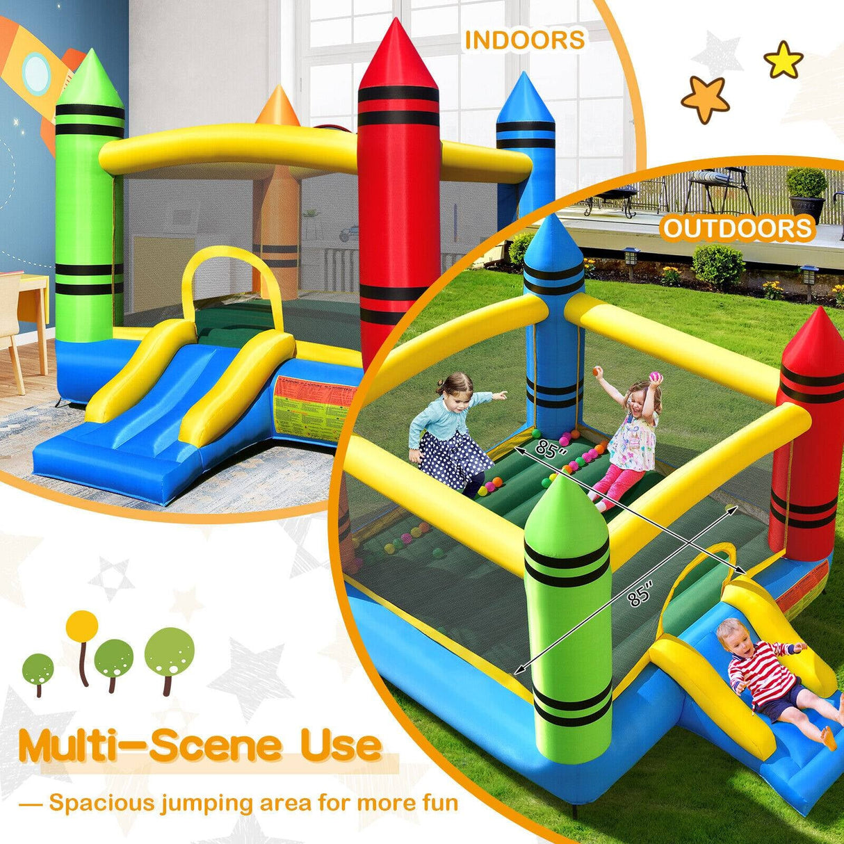 Casa Inflable para Niños con Tobogán y Pelotas Oceánicas (No Incluye Soplador)