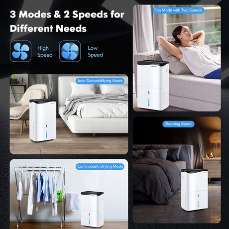 Deshumidificador de 100 pintas con aplicación inteligente y control por Alexa para el hogar y sótanos - Blanco