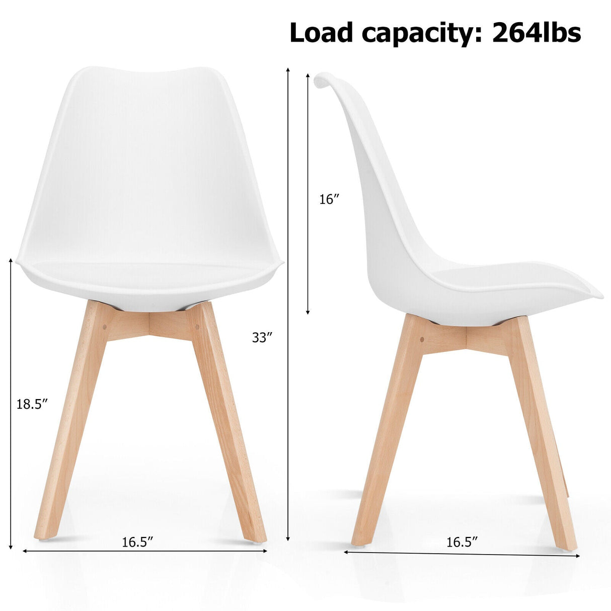 Juego de 4 sillas de comedor modernas de mediados de siglo con asiento de PU de carcasa y patas de madera