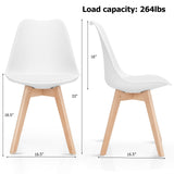 Juego de 4 sillas de comedor modernas de mediados de siglo con asiento de PU de carcasa y patas de madera