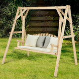 Outdoor Wooden Porch Bench Swing Chair with Rustic Curved Back