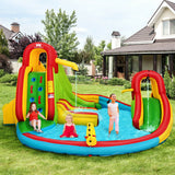 Castillo Hinchable Acuático para Niños con Tobogán, Muro de Escalada y Piscina, sin Soplador