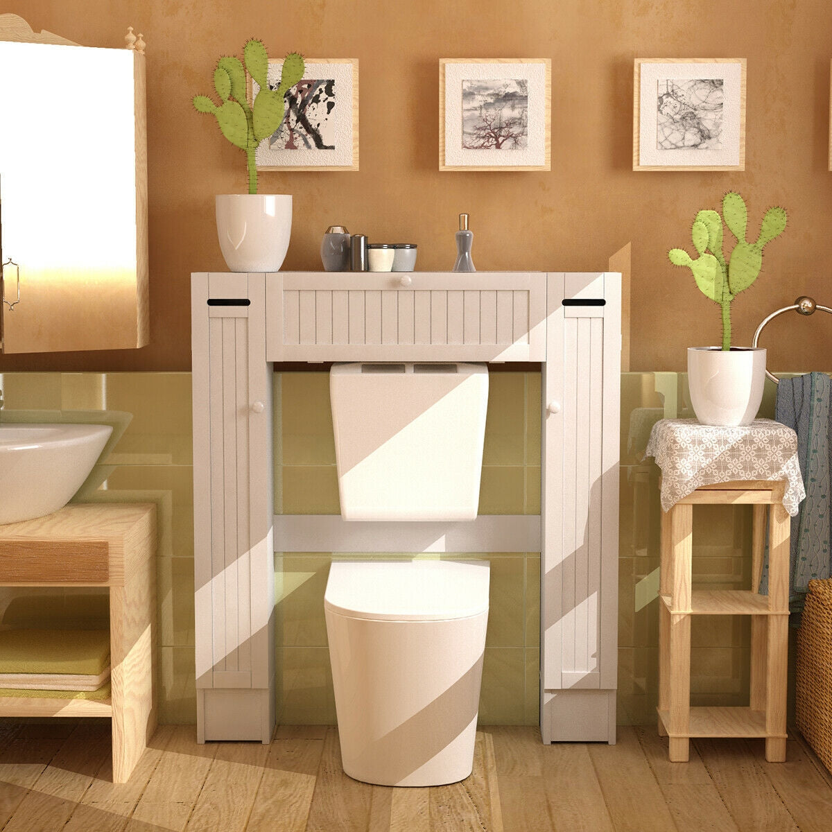 Mueble de almacenamiento de madera para colocar sobre el inodoro