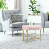 Faux Fur Ottoman Decorative Stool with Metal Legs