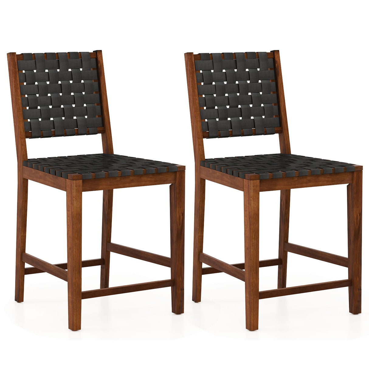 Juego de 2 taburetes de bar tejidos con correas de cuero sintético de PU - Negro
