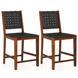 Juego de 2 taburetes de bar tejidos con correas de cuero sintético de PU - Negro