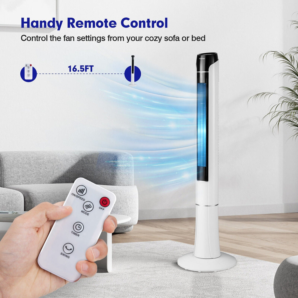 Ventilador de torre portátil de 48 pulgadas con control remoto - Blanco