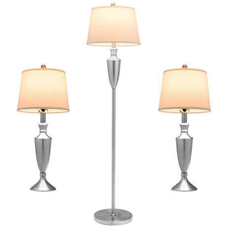 Lámpara de 3 piezas con juego de lámpara de pie moderna y 2 lámparas de mesa - Plateado