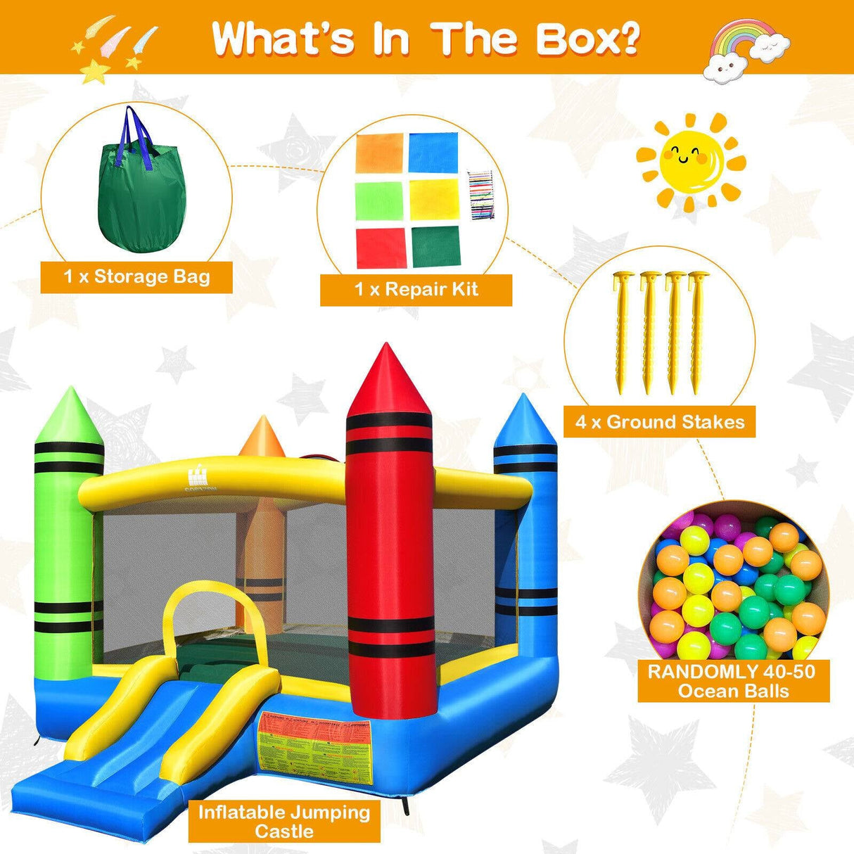 Casa Inflable para Niños con Tobogán y Pelotas Oceánicas (No Incluye Soplador)