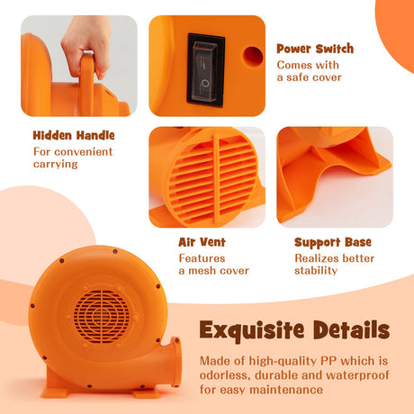 Soplador de aire de 380 W (0.5 HP) para inflables con cable de 25 pies y enchufe GFCI