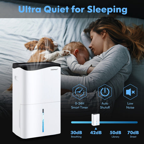Deshumidificador de 100 pintas con aplicación inteligente y control por Alexa para el hogar y sótanos - Blanco