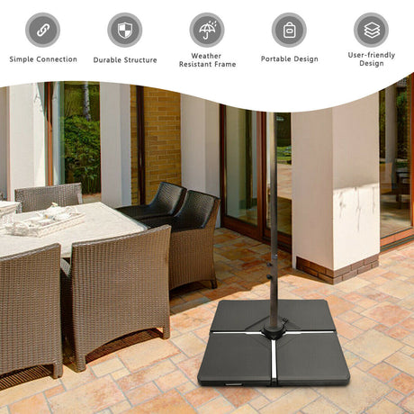 Juego de base de sombrilla rellenable cuadrada de 4 piezas para patio con asa y embudo