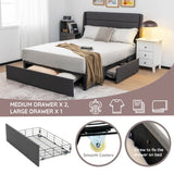 Base de cama tapizada con plataforma y 3 cajones de almacenamiento