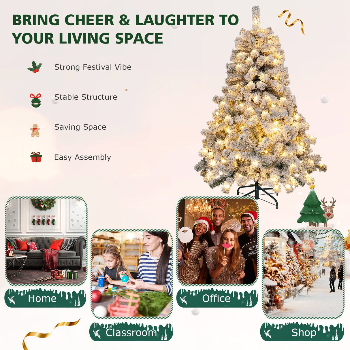 Árbol de Navidad Preiluminado de 4.5 Pies Premium con Nieve Flocada y 150 Luces