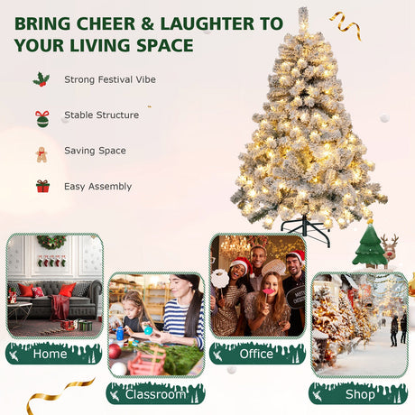 Árbol de Navidad Preiluminado de 4.5 Pies Premium con Nieve Flocada y 150 Luces