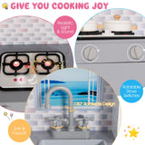 Cocina de juguete y casa de muñecas 2 en 1 de doble cara para niños con muebles