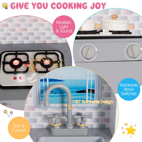 Cocina de juguete y casa de muñecas 2 en 1 de doble cara para niños con muebles