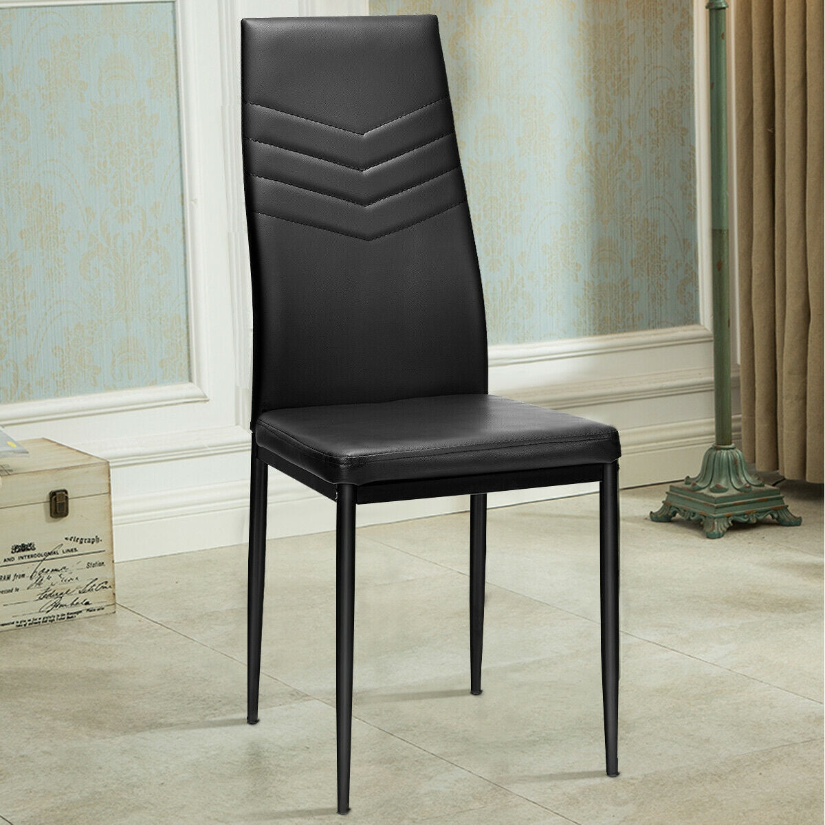 Juego de 4 sillas de comedor de respaldo alto con cuero de PVC y almohadillas antideslizantes para los pies