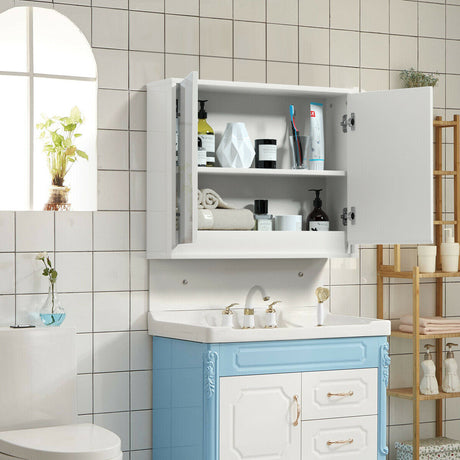 Botiquín de baño de 2 puertas con espejo y montaje en pared