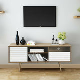 Mueble de TV moderno de mediados de siglo para televisores de hasta 65 pulgadas con estantes de almacenamiento