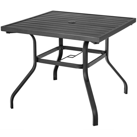 Juego de comedor de patio de 3 piezas Sillas apilables Mesa con reposabrazos y orificio para sombrilla