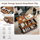 Lift Top Coffee Table Central Table with Drawers and Hidden Compartment for Living Room