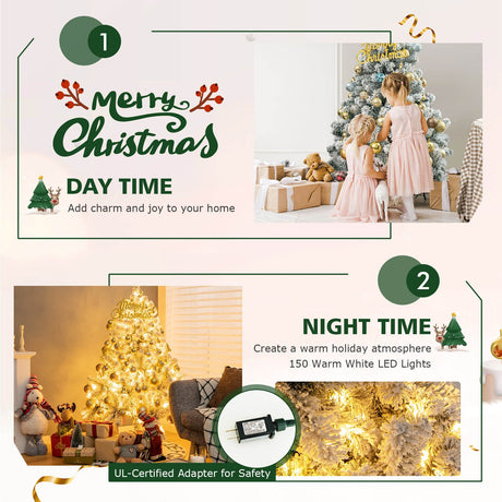 Árbol de Navidad Preiluminado de 4.5 Pies Premium con Nieve Flocada y 150 Luces