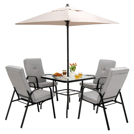 Mesa de comedor cuadrada de patio de vidrio templado de 35 pulgadas con orificio para sombrilla