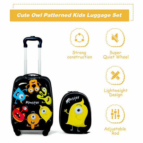 Juego de equipaje para niños de 2 piezas, mochila de 12 pulgadas y maleta con ruedas de 16 pulgadas