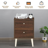 2-Drawer Nightstand Beside End Side Table with Rubber Legs