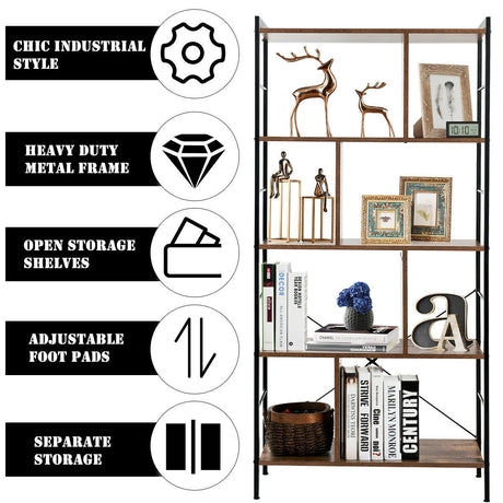 4-Tier Industrial Freestanding Bookshelf with Metal Frame