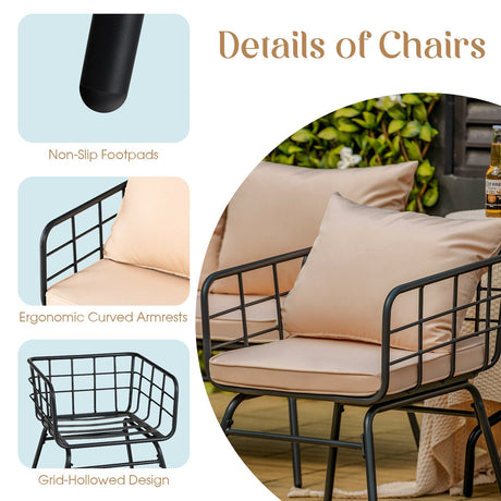 Juego de muebles de patio de 4 piezas con cojines de respaldo para jardín-Beige