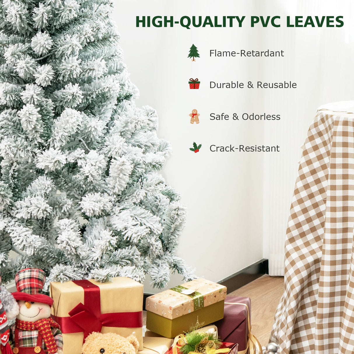 Árbol de Navidad Preiluminado de 4.5 Pies Premium con Nieve Flocada y 150 Luces