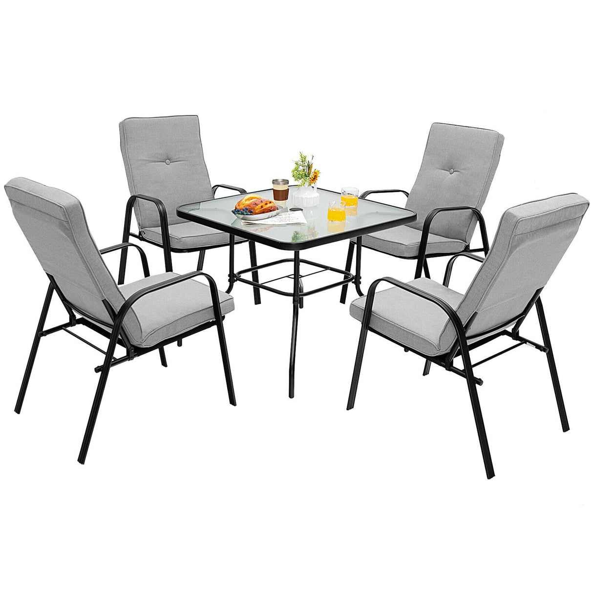 Juego de 4 sillas apilables para patio con cojines de respaldo alto