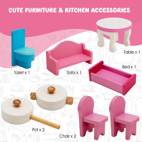 Cocina de juguete y casa de muñecas 2 en 1 de doble cara para niños con muebles
